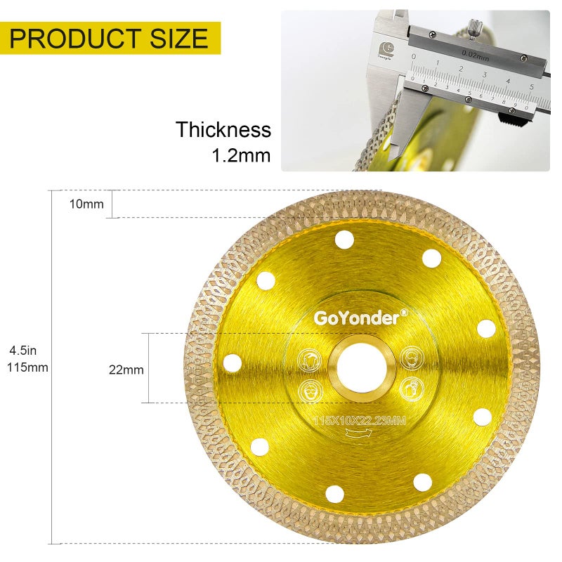 GoYonder 2 Pack 4.5"D115mm Super Thin Diamond Ceramic Saw Blade Porcelain Cutting Blade for Cutting Ceramic Or Porcelain Tile - Image 2